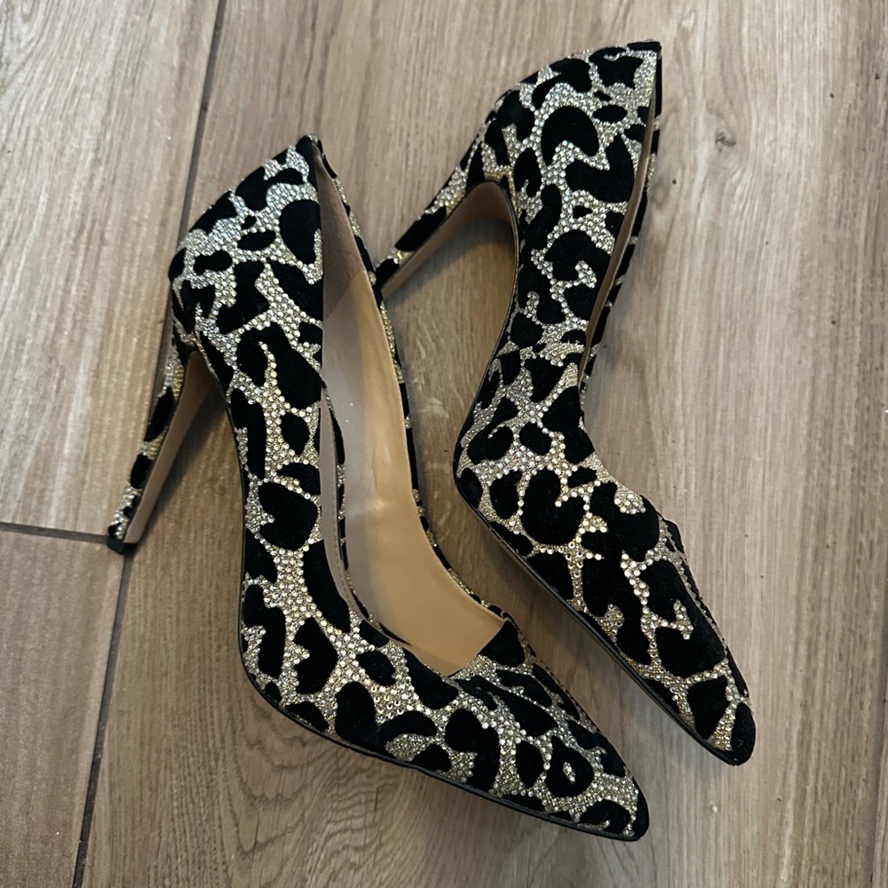 Gianni Bini Black and Silver Patterned Heels